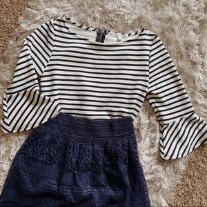 • navy & white striped top